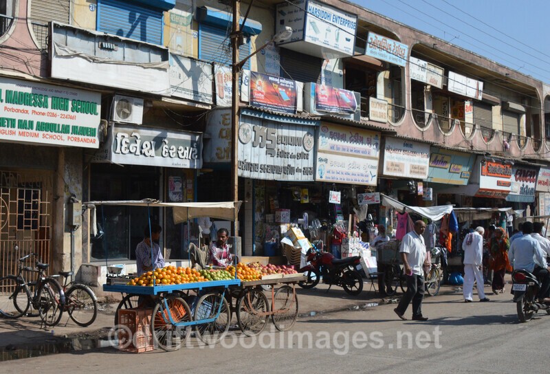 India Porbandar main street shops - India