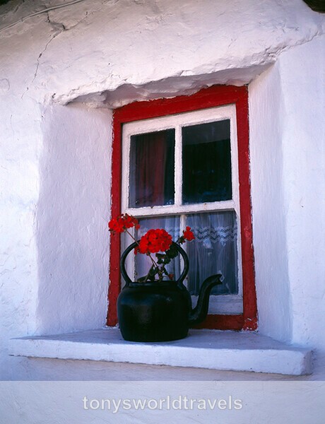 Kettle on ledge of old cottage window 1, Ireland - Ireland