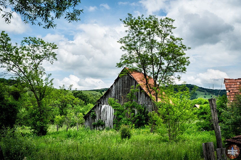 An abandoned farm in the ghost town of Gherdeal, Romania
