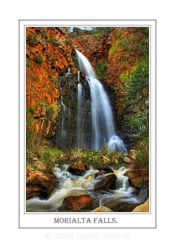 Beautiful Wall Art print with a Border, showing Morialta Falls in full flow, South Australia.