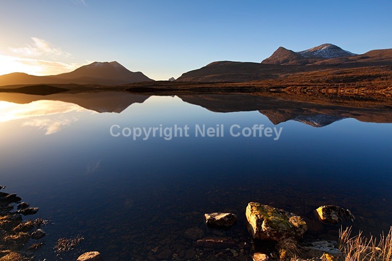 Cul Beag & Cul Mor across Lochan an Ais, Drumrunie Forest, Highland - Landscape format