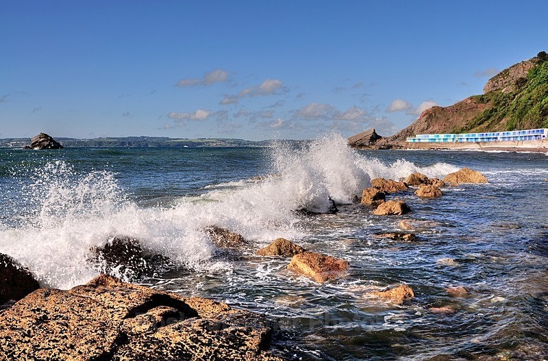 Waves roll in on a windy morning - Meadfoot Beach Torquay