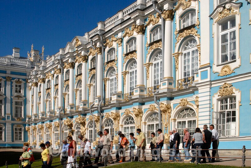 Catherine Palace group on steps by exit - St Petersburg Russia