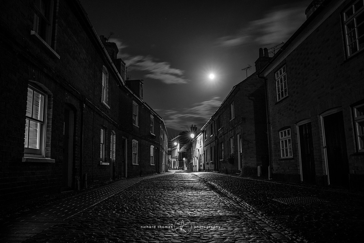 Wet cobbled street in Farnham Surrey