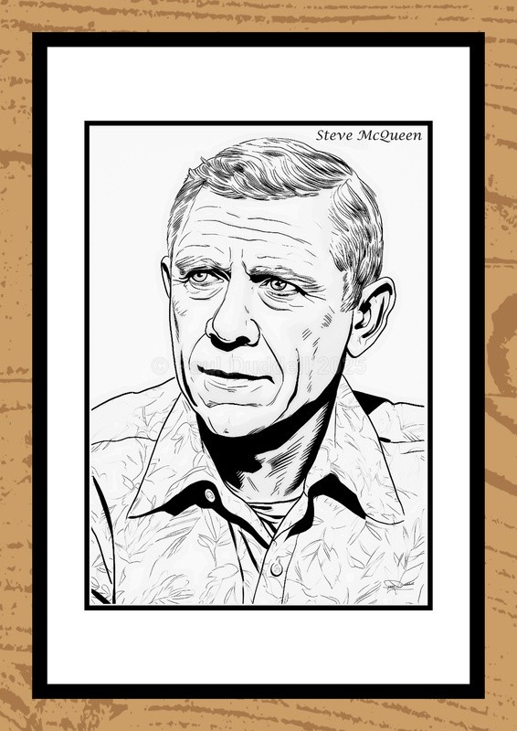 Steve McQueen Hand-Drawn Portrait - Legends of Film by Artist Paul Duddell