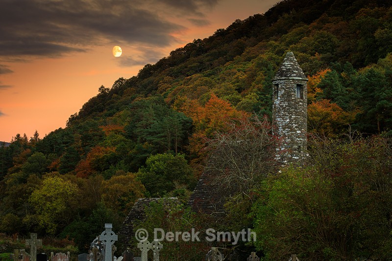 Moonrise over St. Kevin's Church at Glendalough - County Wicklow - Ireland