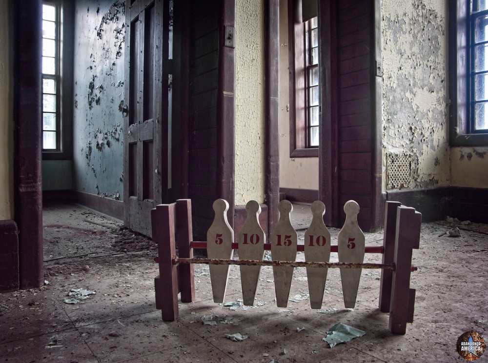 A wooden bowling game left behind in one of Taunton's abandoned wards