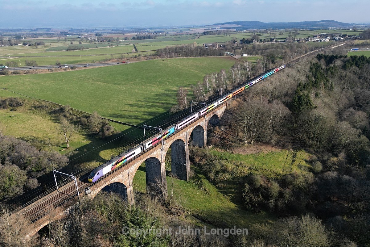 JL - 13.2.23 390119 9S54 08:40 Euston - Edinburgh, Lowther Viaduct - West Coast Main Line (north to south)