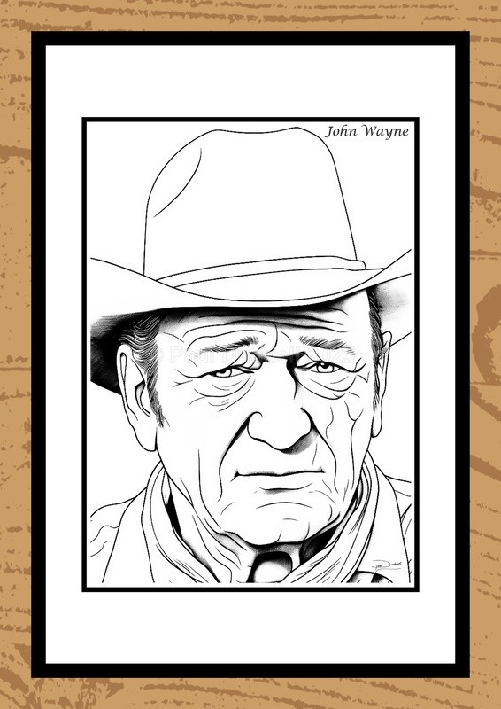 John Wayne Hand-Drawn Portrait - Legends of Film by Artist Paul Duddell
