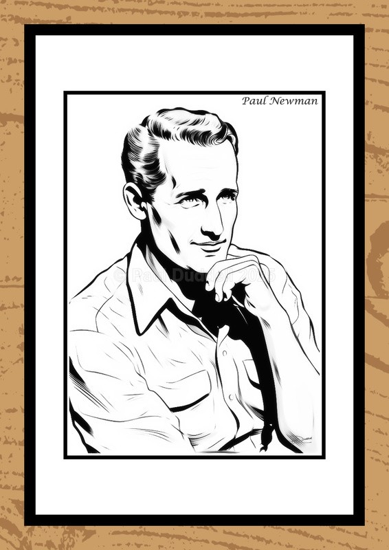 Paul Newman Hand-Drawn Portrait - Legends of Film by Artist Paul Duddell