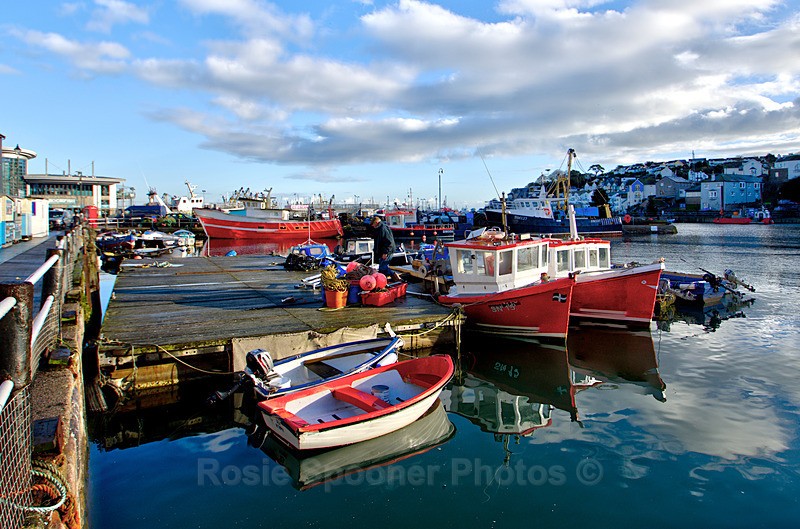 BX40 Red boats at Brixham Harbour - Greetings Cards Brixham Broadsands and Kingswear