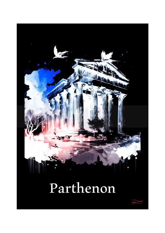 Parthenon Historical Structures Ink Paintings by Paul Duddell, Whispers & Strokes - Artist, Painter, and Photographer