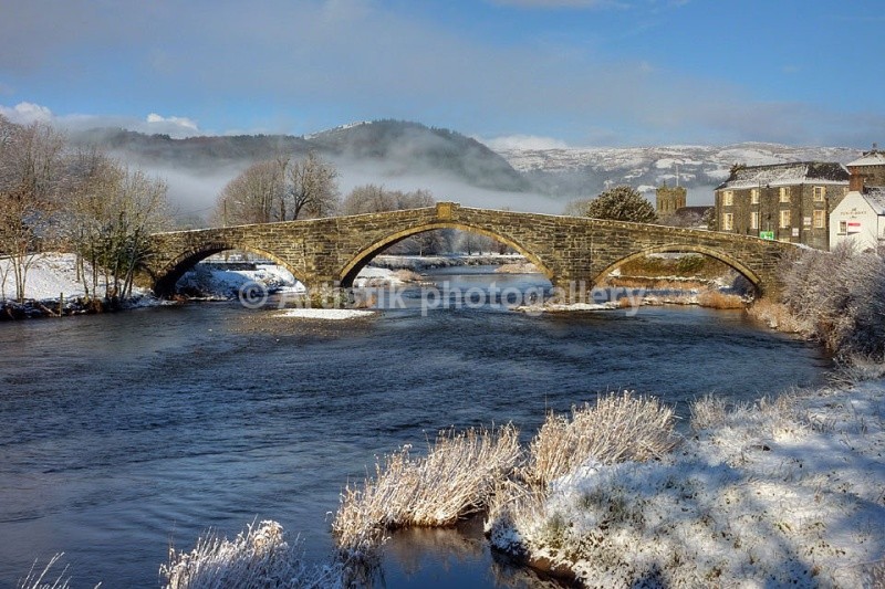 Llanrwst bridge in snow