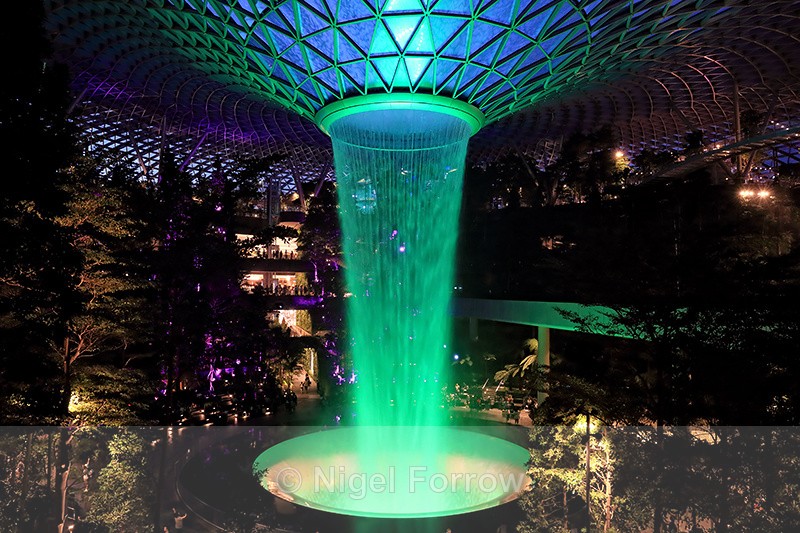 Rain Vortex illuminated green, Jewel Changi Airport, Singapore - Singapore