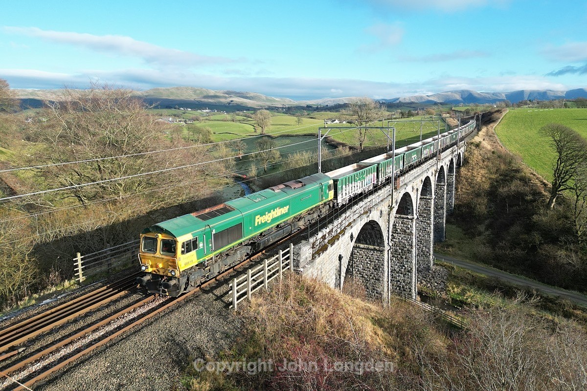 JL - 29.11.23 66619 6H51 Hardendale - Tunstead, Docker Viaduct - West Coast Main Line (north to south)
