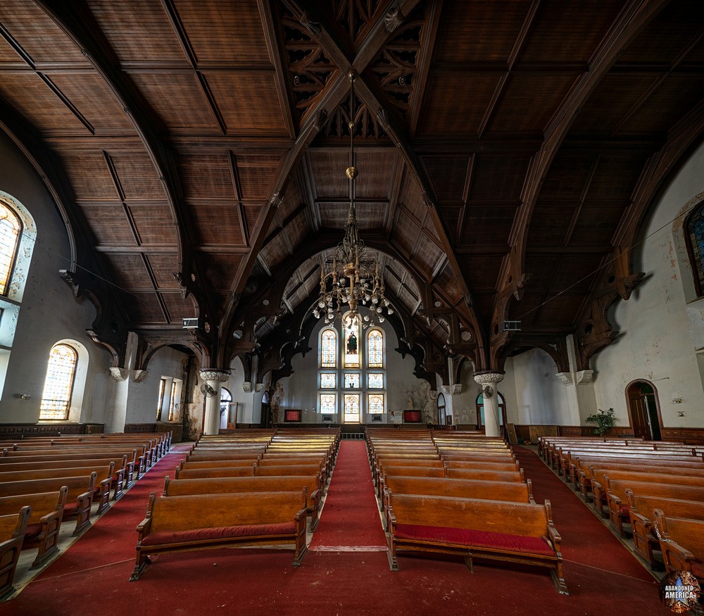 A view from the altar of Macedonia Free Will Baptist looking toward the rear of the church