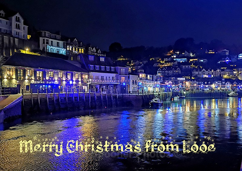 Sold out XM038 - Christmas lights at Looe - XMAS CARDS Looe Polperro and General Cornwall