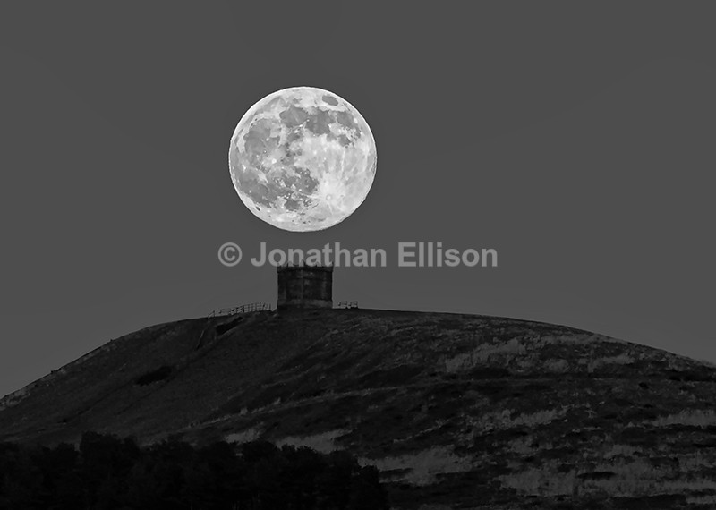 Rivington Pike Moonrise - Black and White