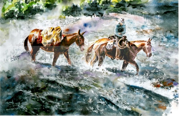 WCC04071 Senecio Creek Crossing - Watercolor Landscape GTNP
