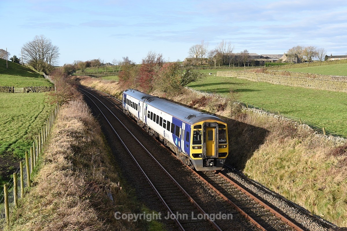 JL - 28.11.23 158907 10:32 Morecambe - Leeds, Eldroth Church - Little North Western (west to east)
