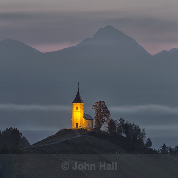 Jamnik Church Illuminated At Twilight, Slovenia