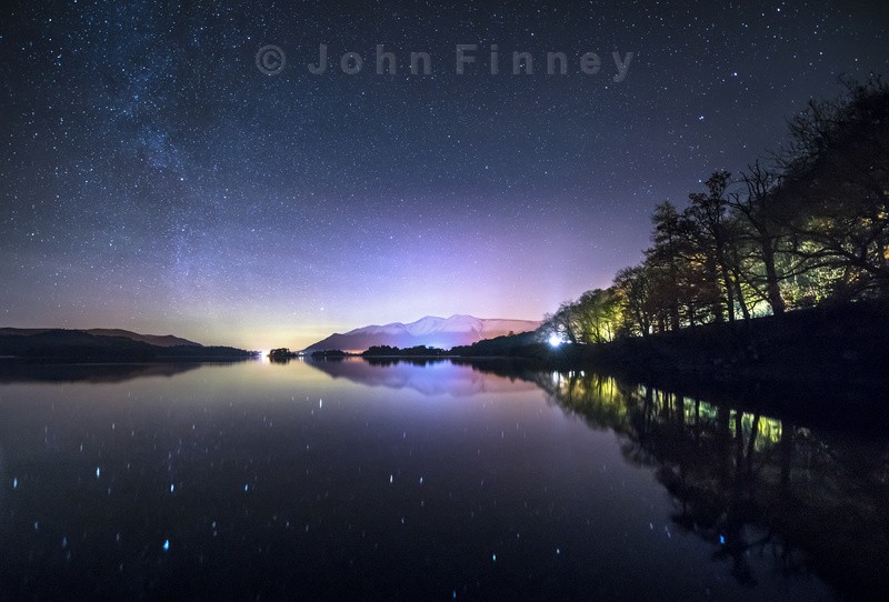 The Milky Way, Aurora Borealis, Autumn trees and snow capped mounatins - Astrophotography