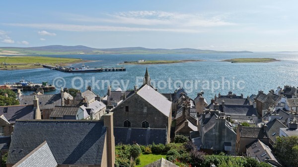 Aerial Stromness Church--2 - West Mainland from Above