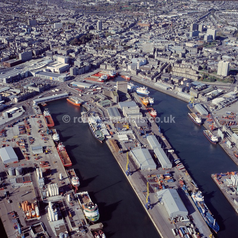 aerial pictures of Scottish east coast coastline coastal cities towns city oil industry harbours docks of Scotland