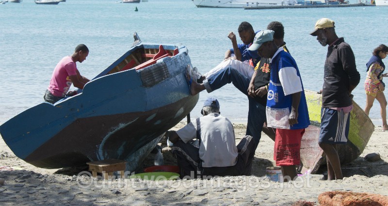Cape Verde Islands fishermen on beach - Cape Verde Islands