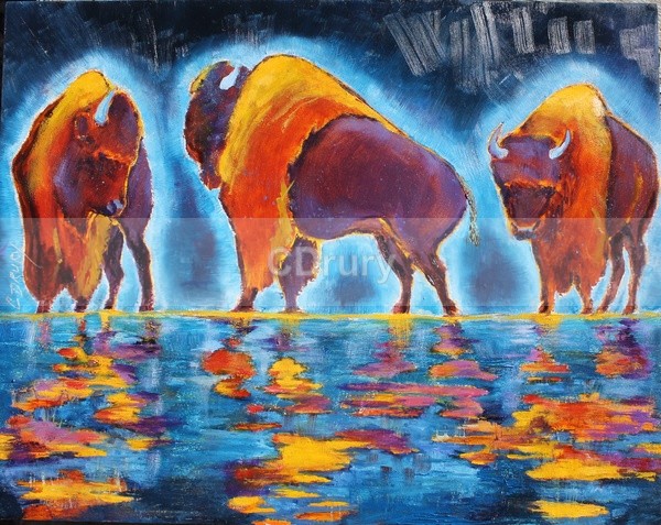 Bison Reflections SOLD - AVAILABLE PRINTS and Notecards