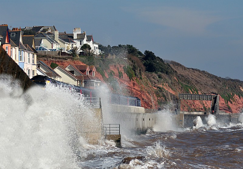 DW09 - Rough Seas by the train line at Dawlish - Greetings Cards Dawlish