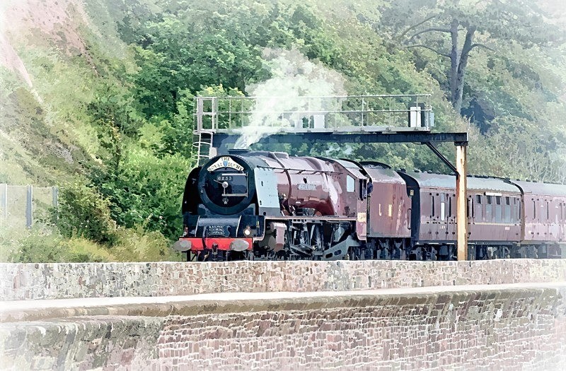 No stock TS61 - Royal Duchy Steam Train passin along the seawall - Greetings Cards - Trains