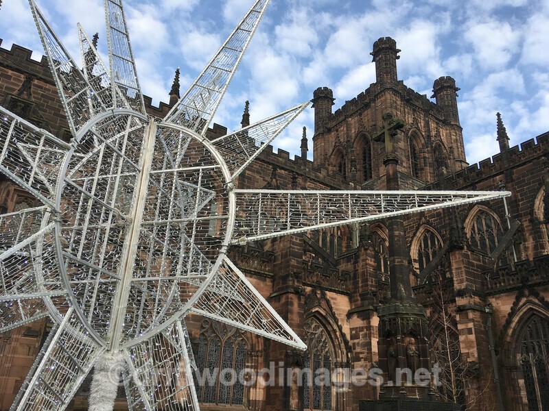 Cathedral exterior from SW and Christmas Star - Chester Cathedral