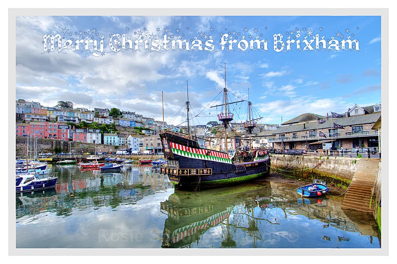 One left XM07 - Colourful reflections at Brixham Harbour - XMAS CARDS  Brixham