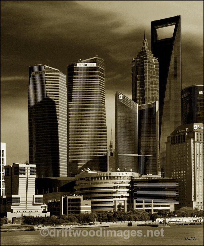China Shanghai buildingscape 2 bw sepia - China