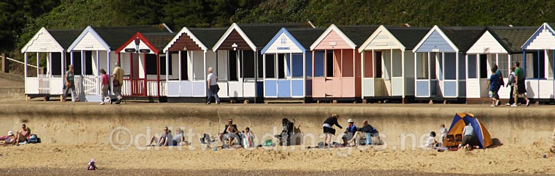 Beach huts and sandy beach North Sea East Anglia - Southwold Suffolk