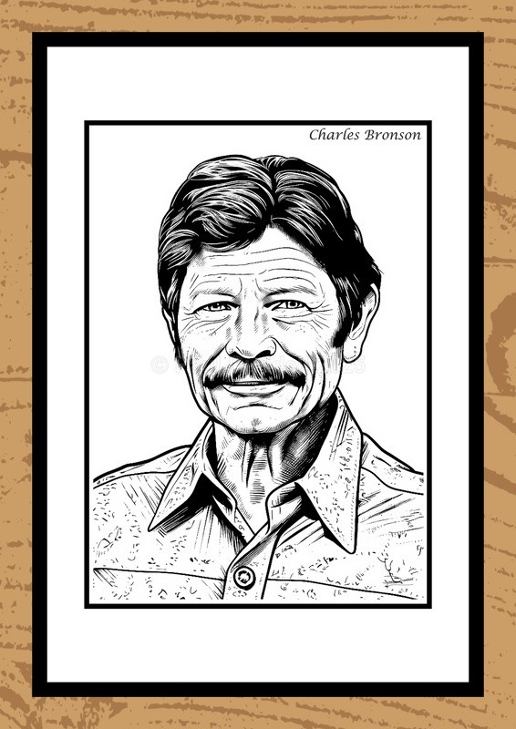 Charles Bronson Hand-Drawn Portrait - Legends of Film by Artist Paul Duddell