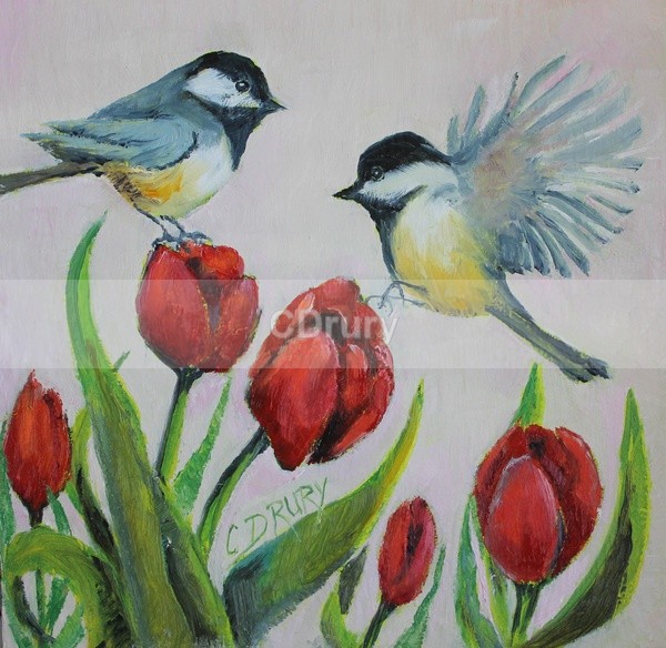 Chickadees and Tulips - Wind River Gallery & Framing