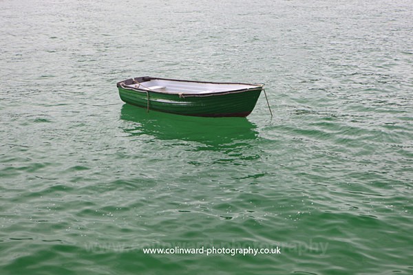 Green boat in the green sea.     ref no 8824 - Cornwall