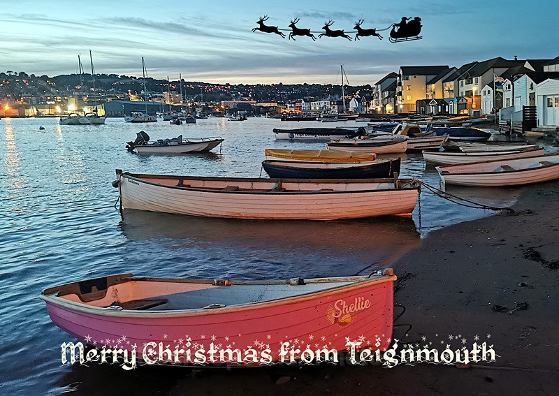 TS78 XMAS CARD  Teignmouth Back Beach as Santa passes over - XMAS CARDS Teignmouth and Shaldon