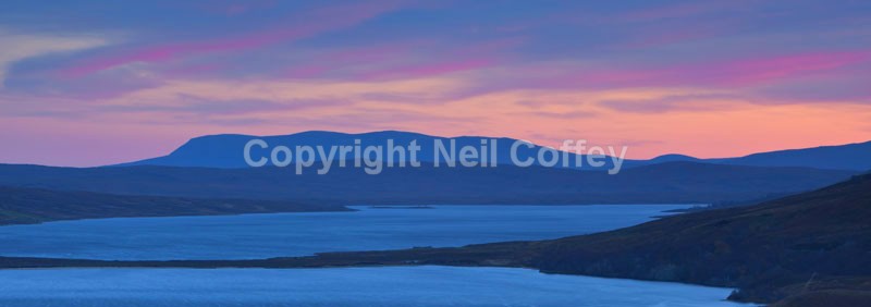 Ben Armine sunset over Loch Loyal, Sutherland - Panoramic format