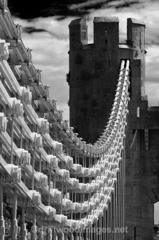 Conway suspension bridge 11 bw - Llandudno and Conwy, North Wales