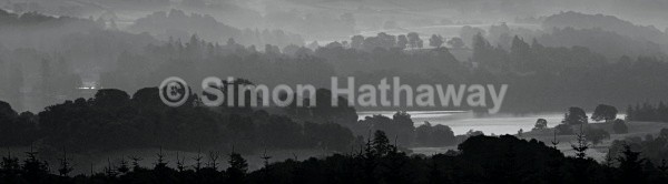 Monochrome Windermere Panorama - English Lake District Panoramas