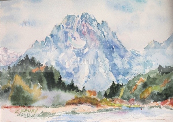 WCL02224 Mount Moran Late Fall - Watercolor Landscape GTNP