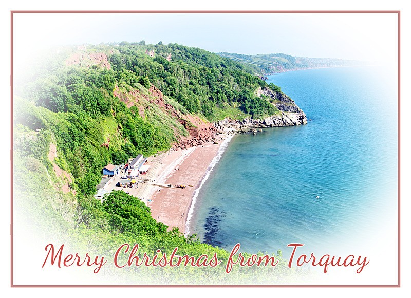 9 left XM016 - Looking down on Oddicombe Beach - XMAS CARDS Torquay St Marychurch, Babbacombe and Cockington