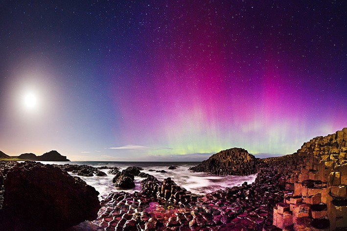 Moonlight Aurora at Giants Causeway - Ireland by Night