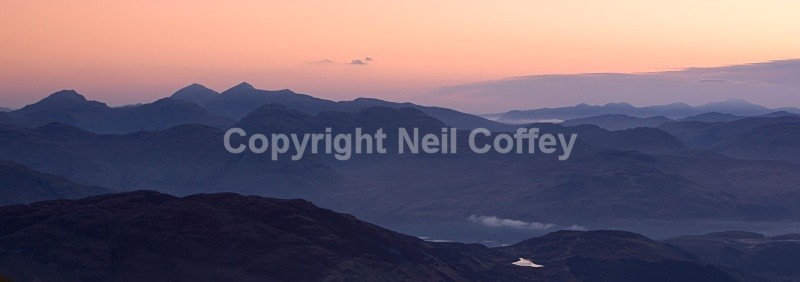 The Crianlarich Hills from Ben Lomond, The Trossachs - Panoramic format