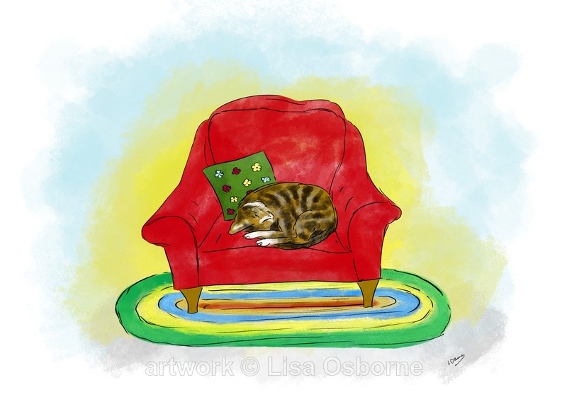 Cat on a red chair - DIGITAL ARTWORK