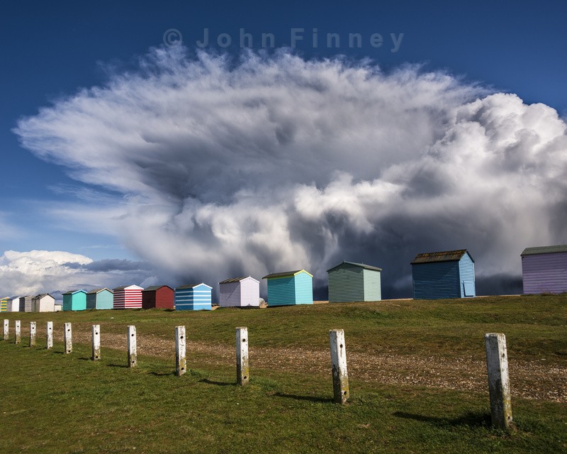 The Beach huts of Folkestone with Storm Katie - South of England
