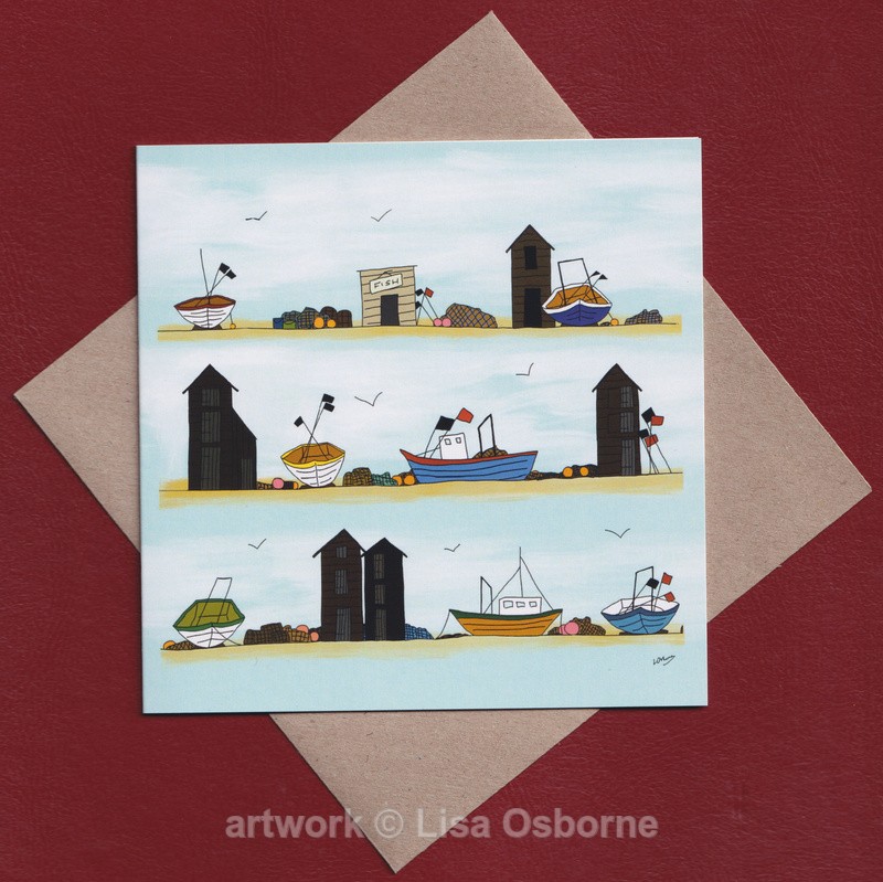 Fishing huts and boats greetings card - GREETINGS CARDS